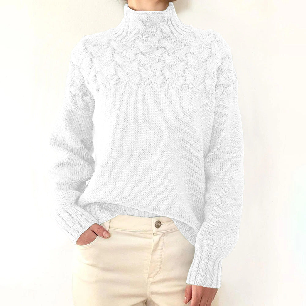 Women's Cable Braided Detail Turtleneck Long Sleeve Sweaters