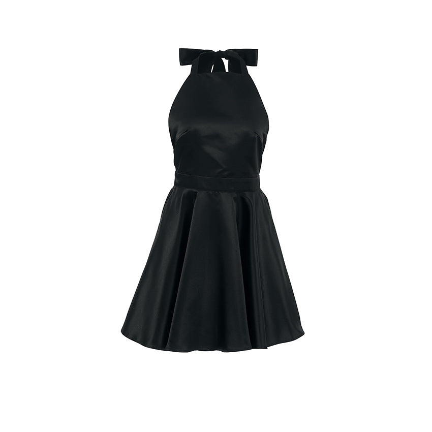 Women's Black High Waist Sleeveless Halter Dress Spring Dresses