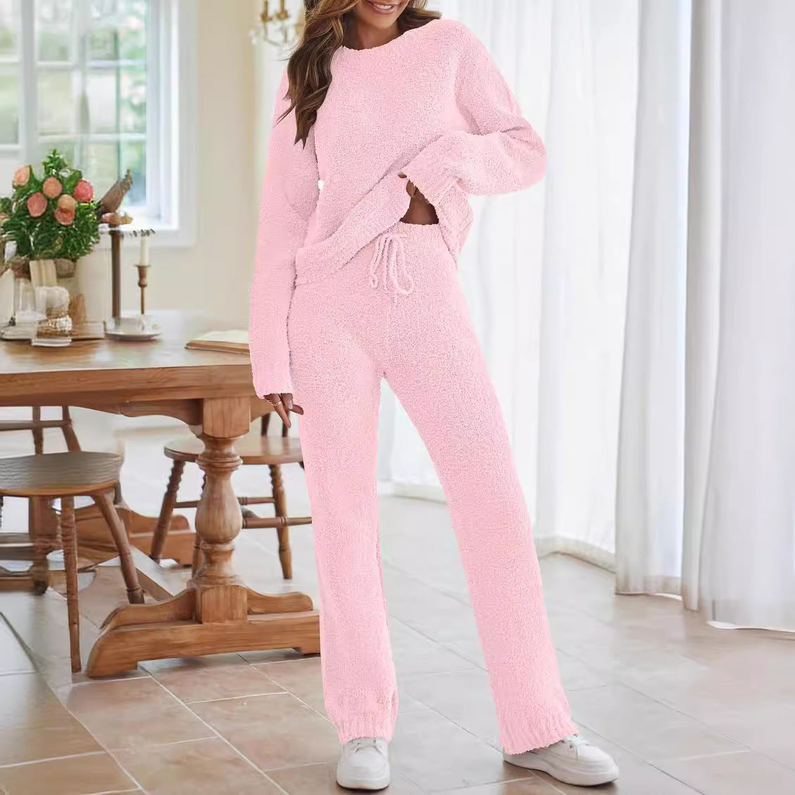 Women's Round Neck Long Sleeve Trousers Thick Suits