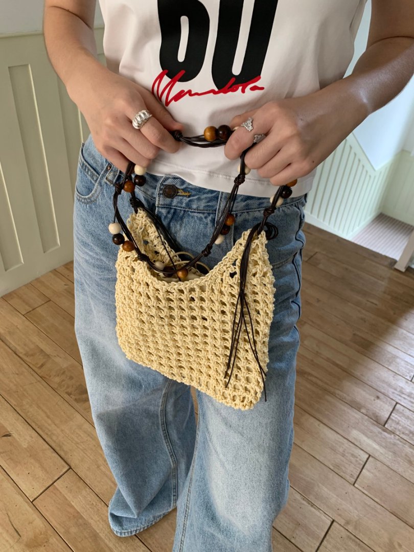 Women's Woven Retro Wooden Bead Tassel With Bags