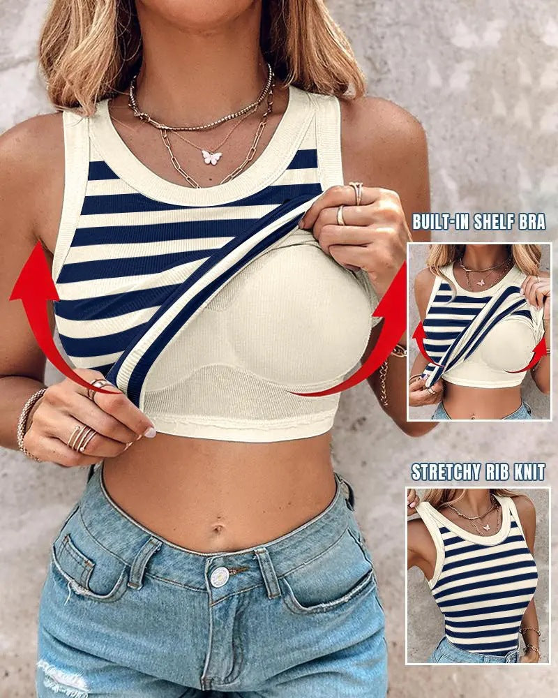 Summer With Bra Round Neck Solid Color Female Tops