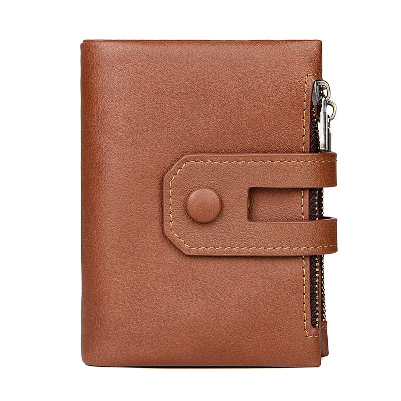 Men's Real Leather Zipper Swiping Cowhide Multiple Slots Short Men's Wallet