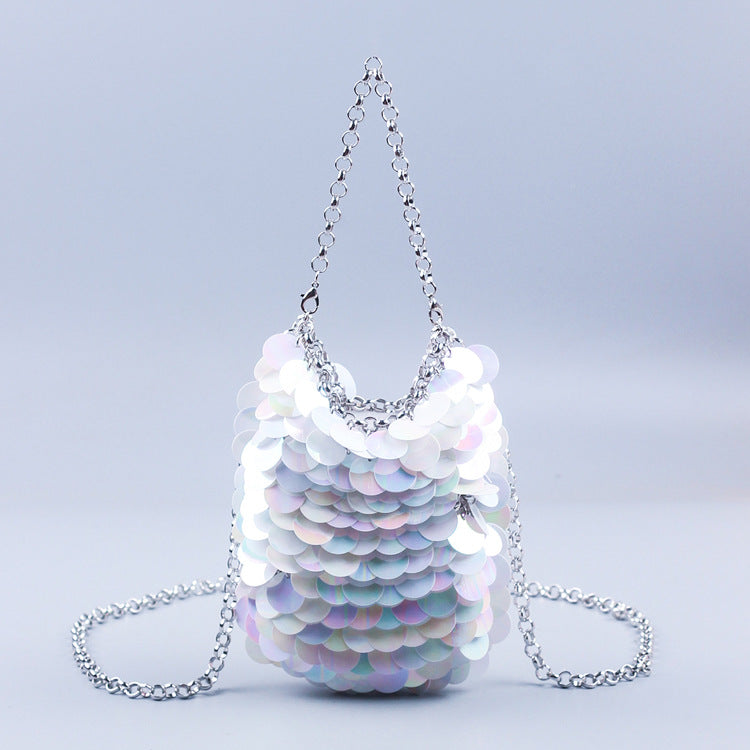 Women's Shiny Metal Scale Sequin Hand-woven Banquet Crossbody Bags