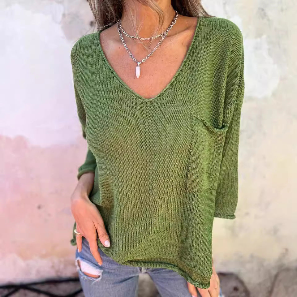 Pretty Long Sleeve Pocket Casual Knitted Knitwear