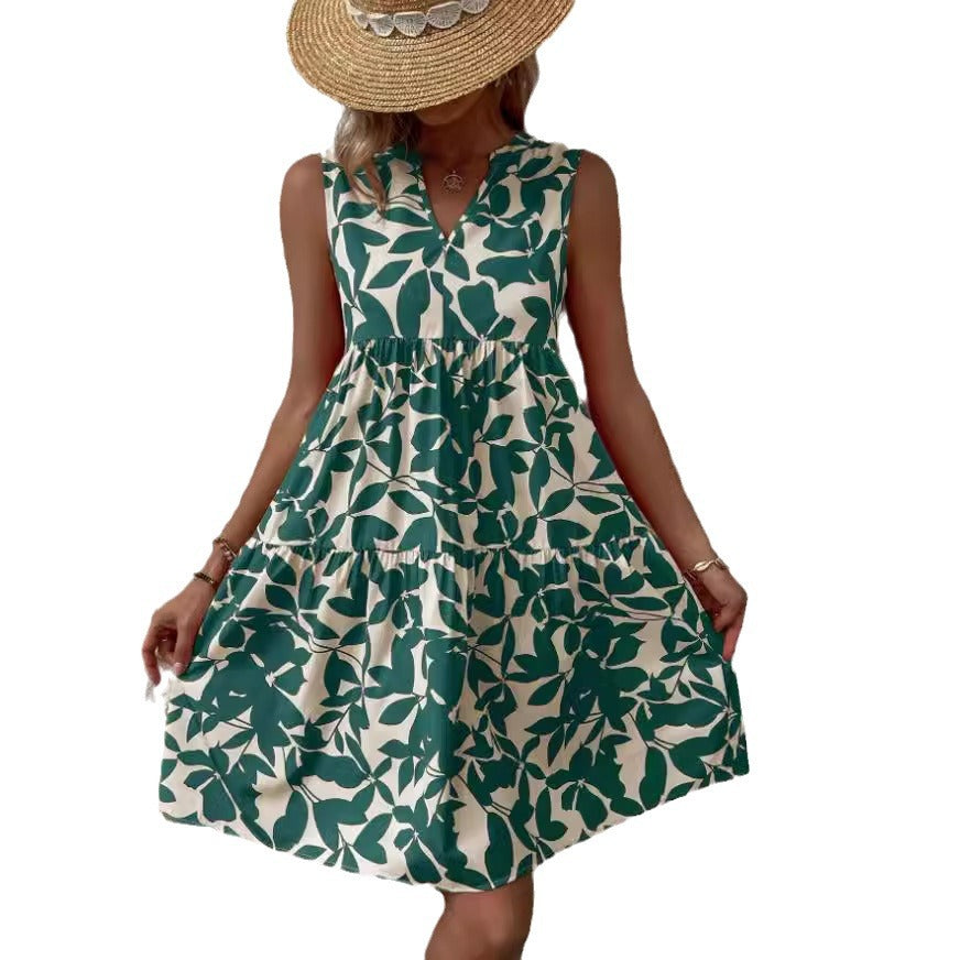 Women's Bohemian Fashion Loose Pleated Print Dress Dresses
