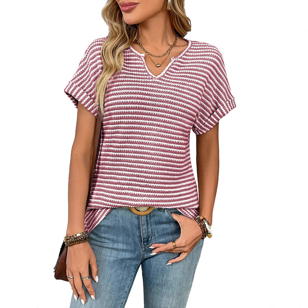 Women's Summer Sleeve Loose Striped Leisure Pullover Blouses
