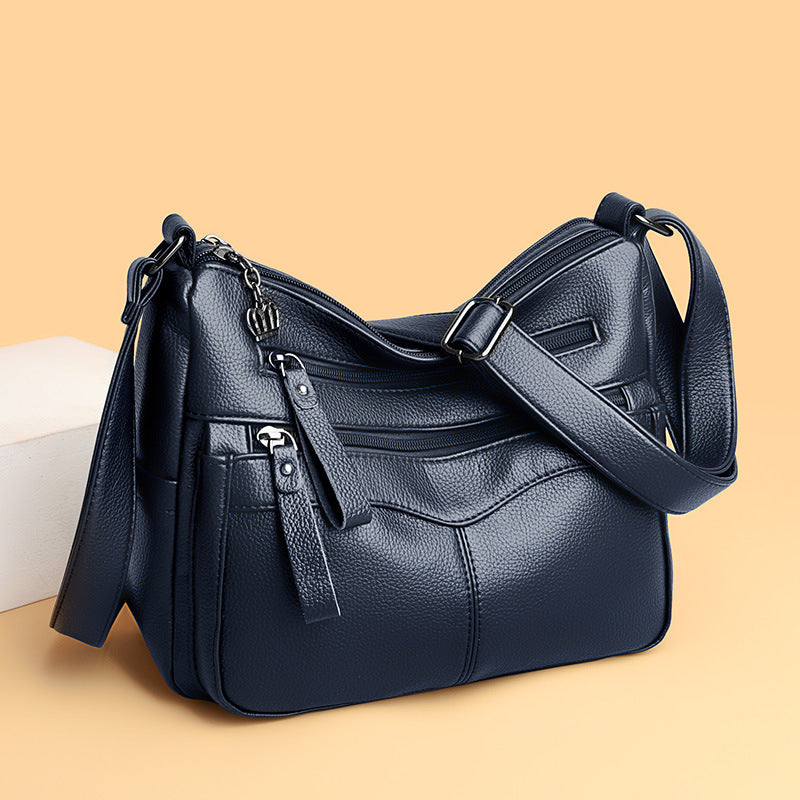 Women's Soft Leather Textured Mother-in-law Simple Crossbody Bags