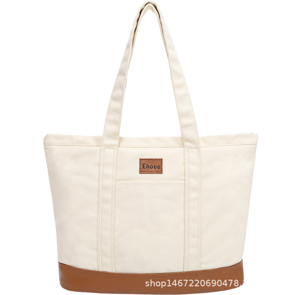 Women's White Canvas Denim Korean Simple Large Tote Bags