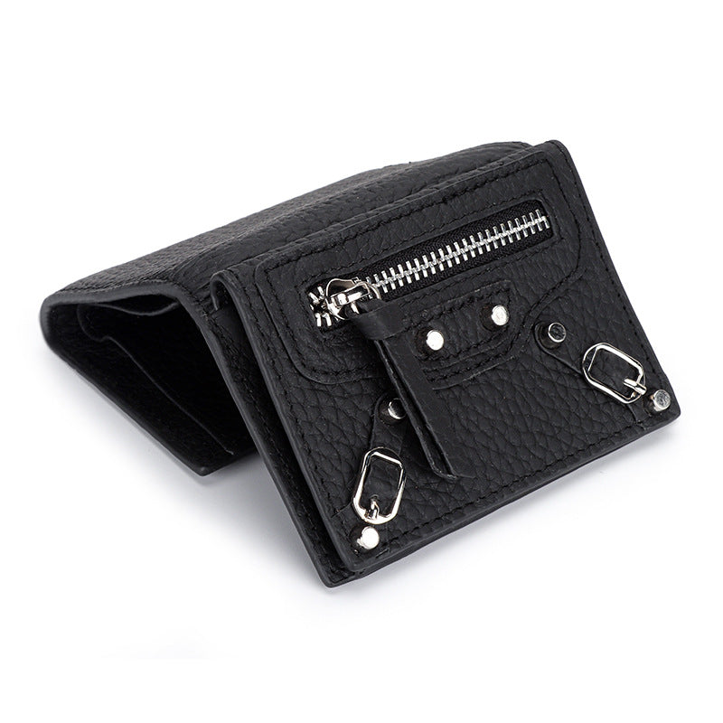Women's Motorcycle Leather Short Folding Mini Change Ladies Wallets