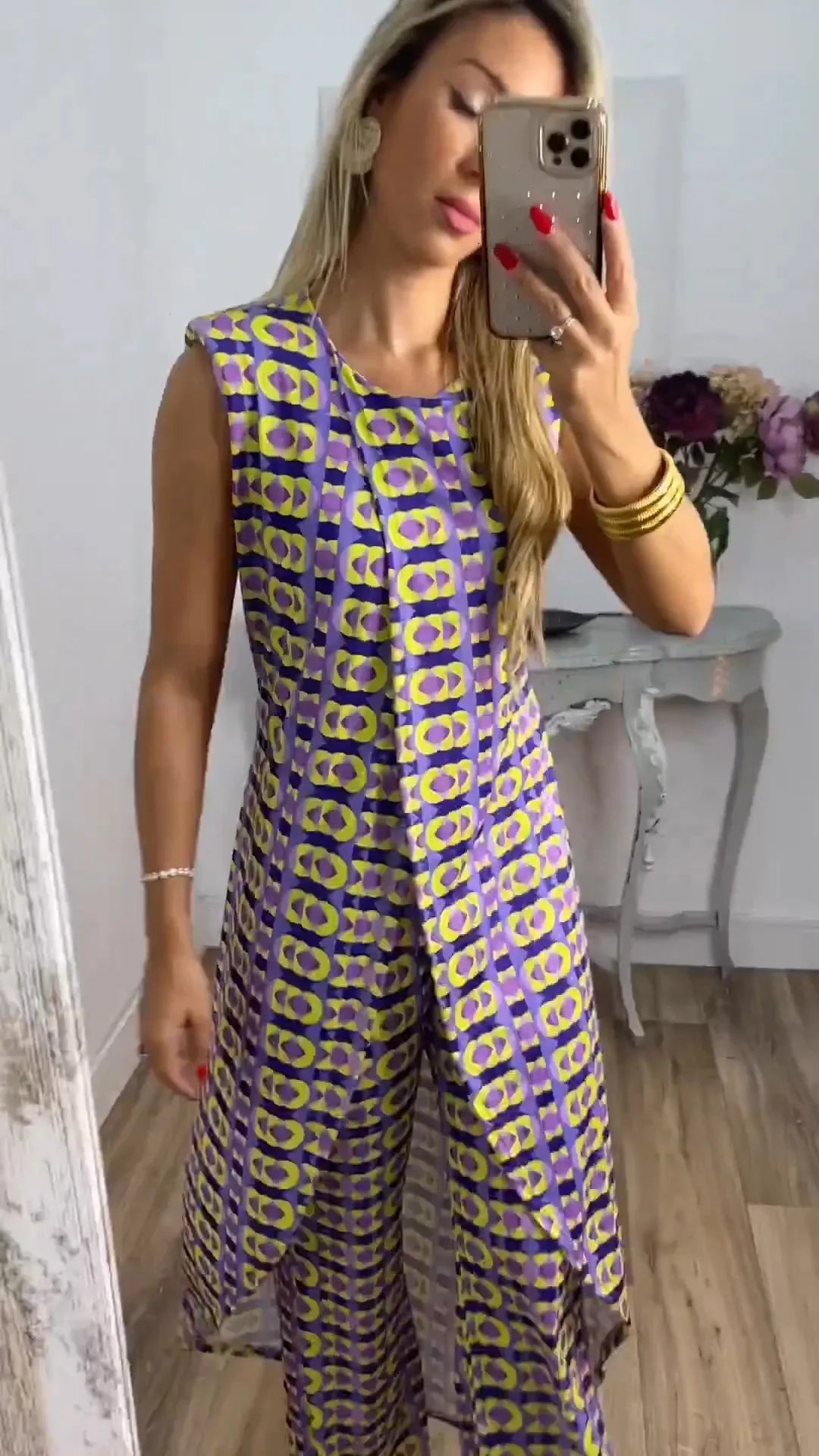 Women's Printed Casual Sleeveless Loose Round Neck Suits