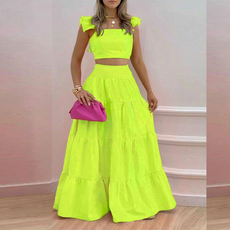 Women's Solid Color Fashion Sexy Lotus Leaf Suits