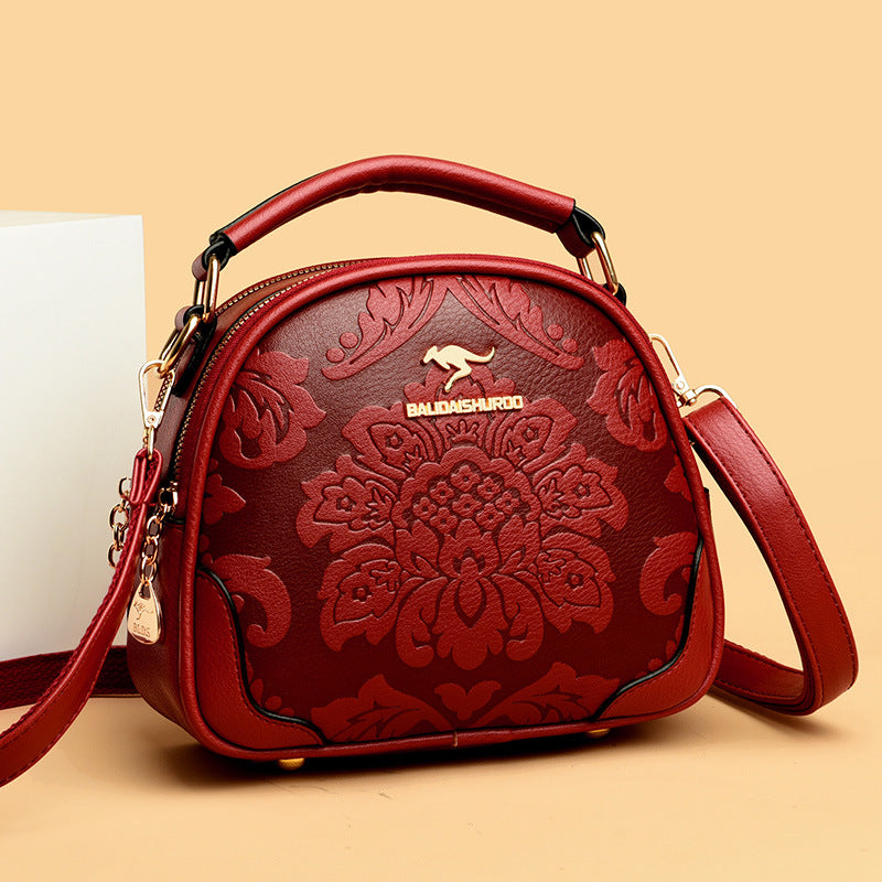 Women's Style Simple Round Ethnic Embossed Mother Crossbody Bags