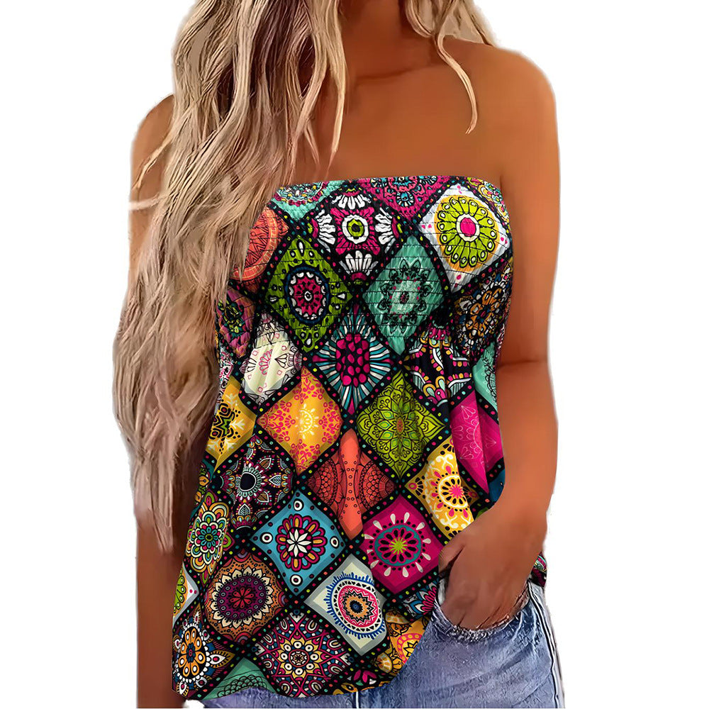 Summer Beach Floral Tube Bohemian Strapless Tops