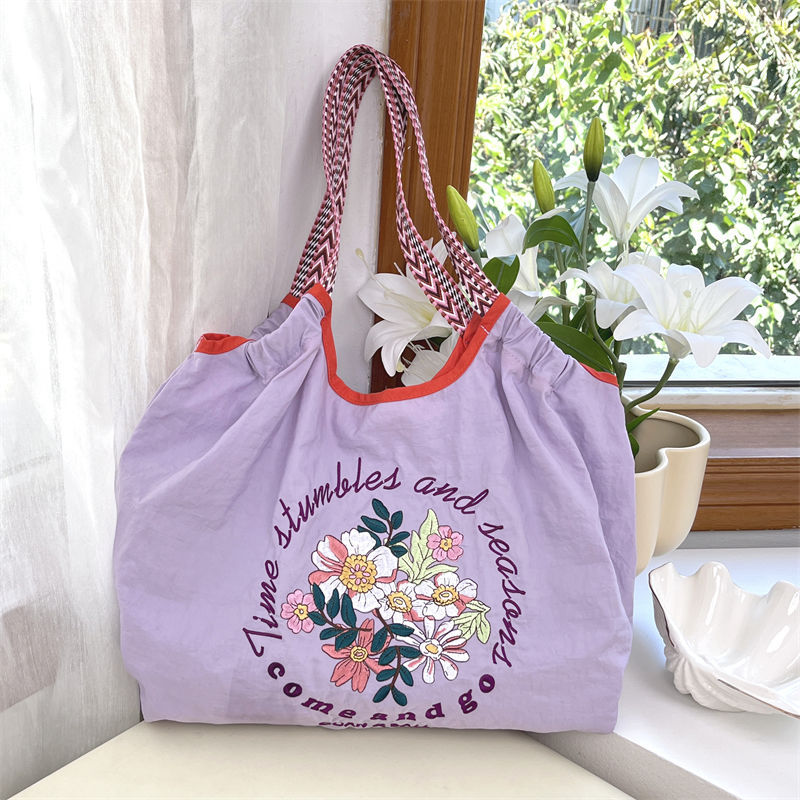 Women's Style Embroidery Shopping Fashion Nylon Waterproof Shoulder Bags