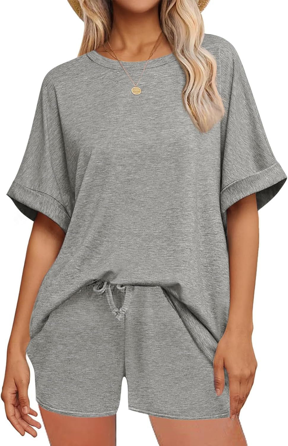 Summer Casual Batwing Sleeve T-shirt Drawstring Suits