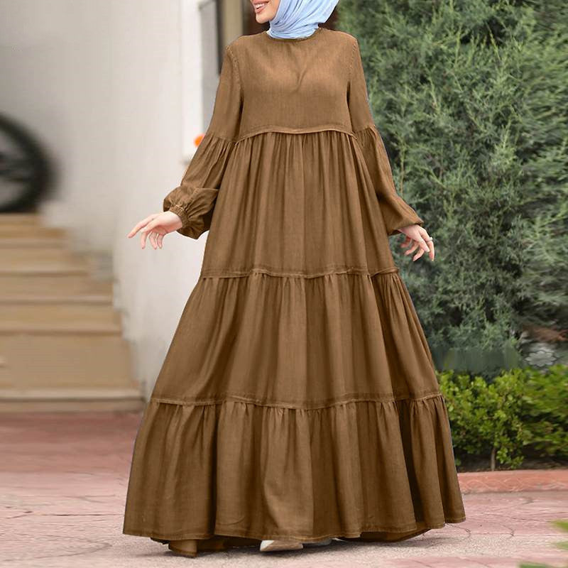 Women's Autumn Muslim Flounced Ruffled Korean Dress Casual Clothing