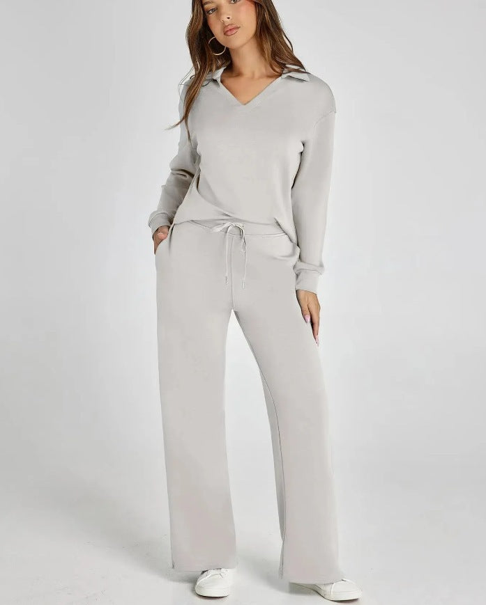 With Drawstring Design Elastic Waist Flared Suits