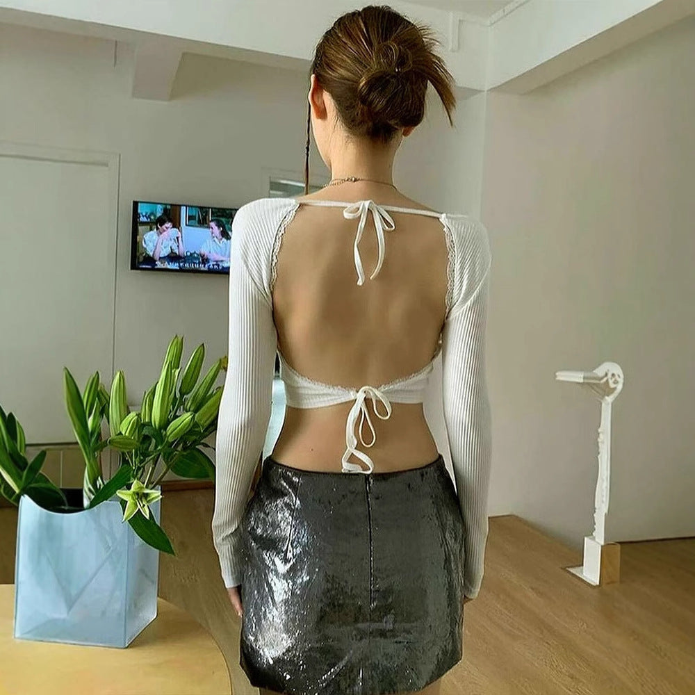 Women's Sleeve Lace Bare Back Pure Fashion Blouses