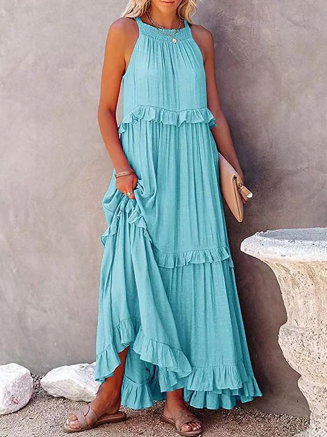 Women's Vacation Style Ruffled Long Dress Wide Dresses