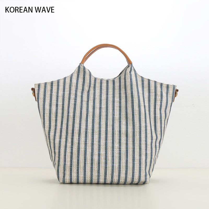 Women's Korean Style Artistic Simple Striped Canvas Handbags