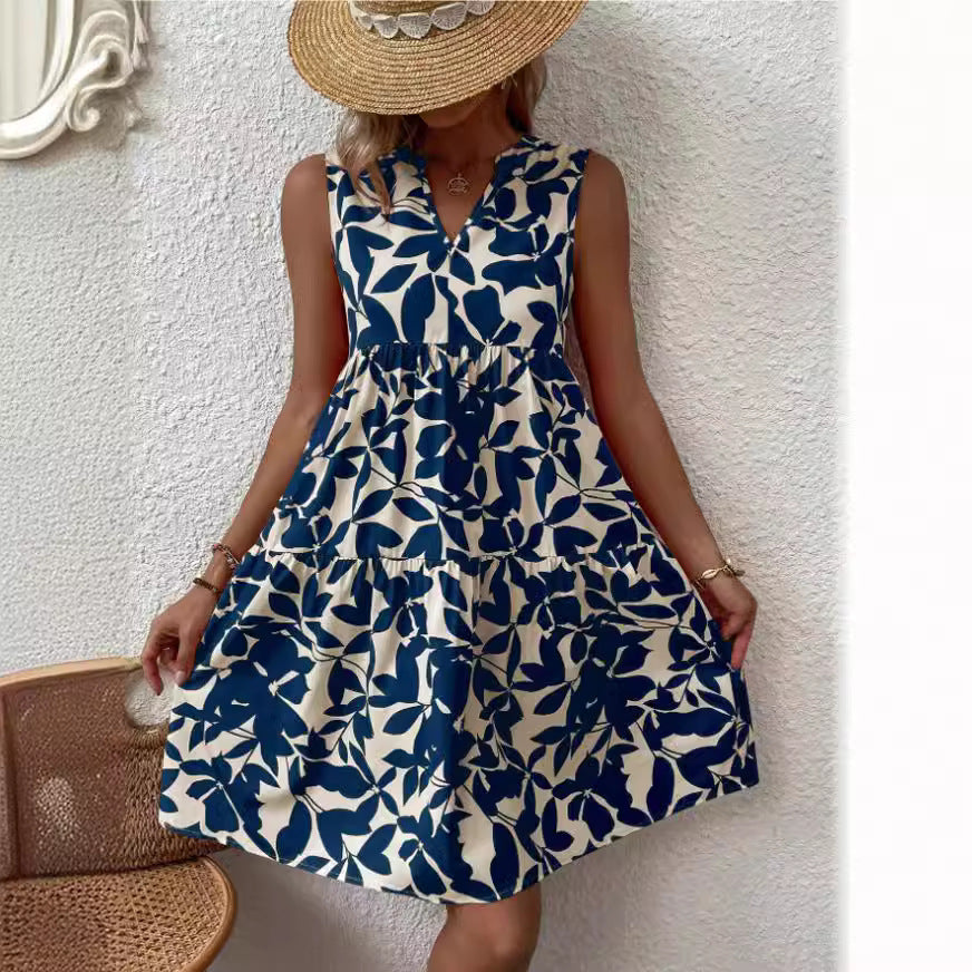 Women's Bohemian Fashion Loose Pleated Print Dress Dresses