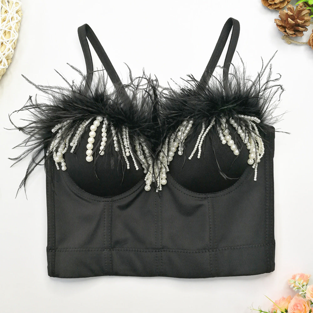 Sling Outer Wear Sexy Beaded Tassel Fishbone Tube Tops