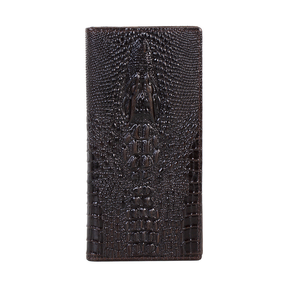 Men's Retro Long Top Layer Cowhide Crocodile Pattern Genuine Leather Soft Men's Wallet