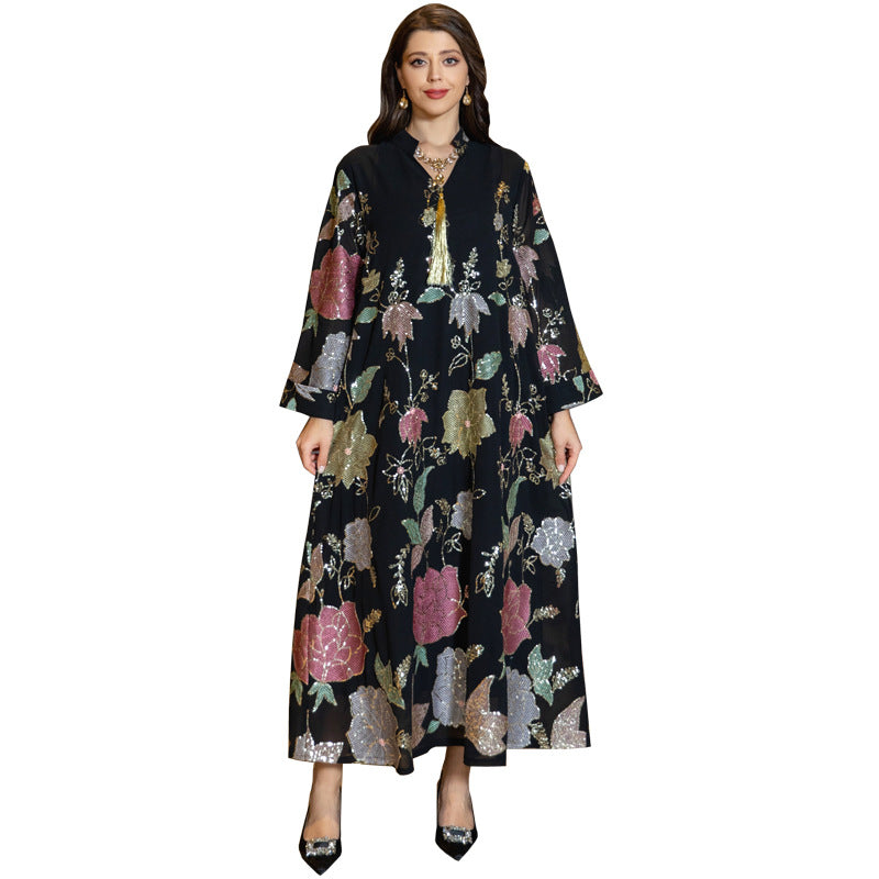 Women's Muslim Sequined Embroidered Robe Fashion Tassel Clothing
