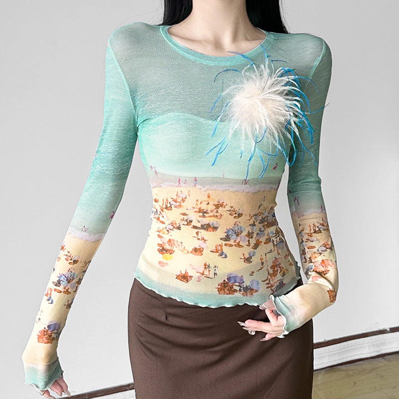 Design Contrast Color Lightweight Hot Middle Blouses