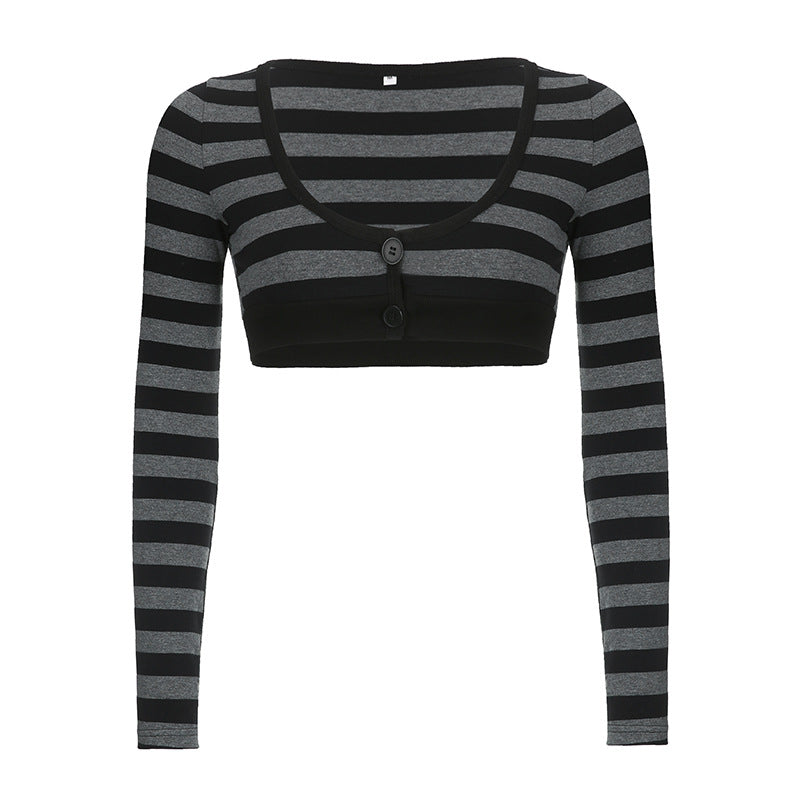 Women's Striped Long-sleeved Autumn Hot Outer Wear Contrast Knitwear