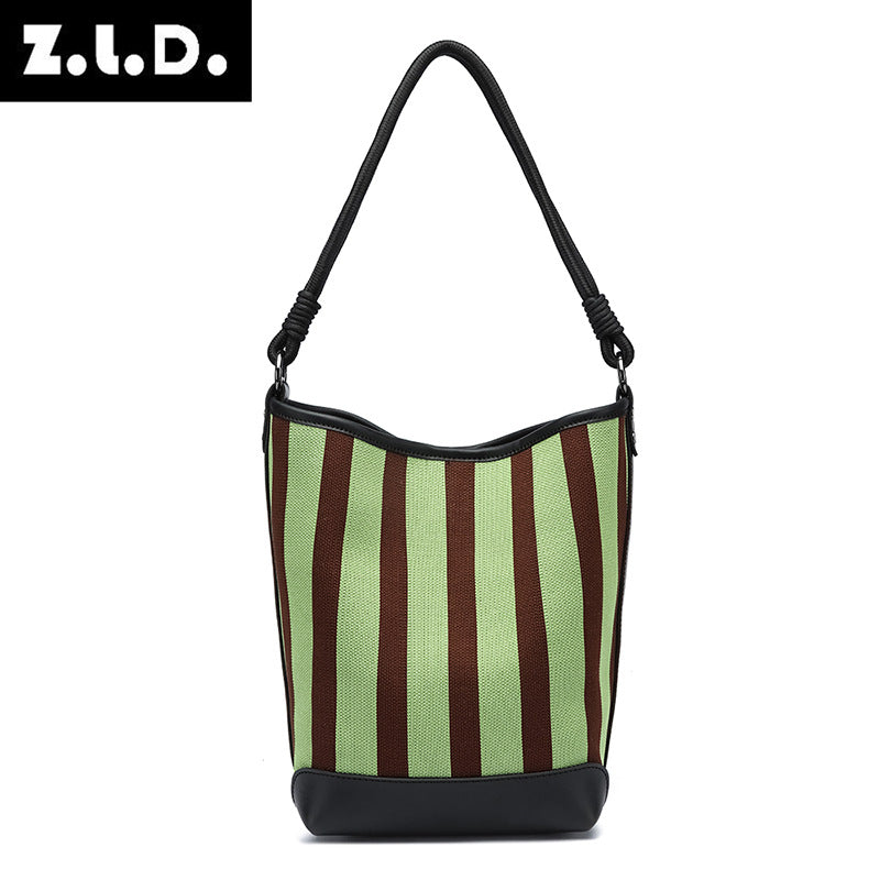 Women's Trendy Striped Portable Fashion Flower Bucket Bags