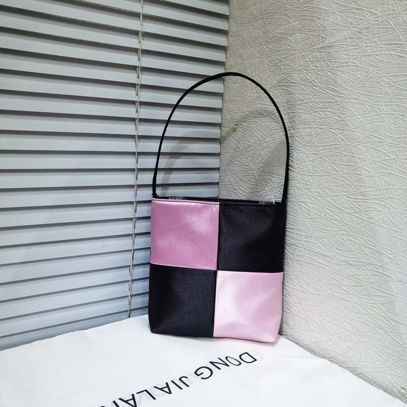 Women's Satin Color Matching Chessboard Plaid Underarm Armpit Bags