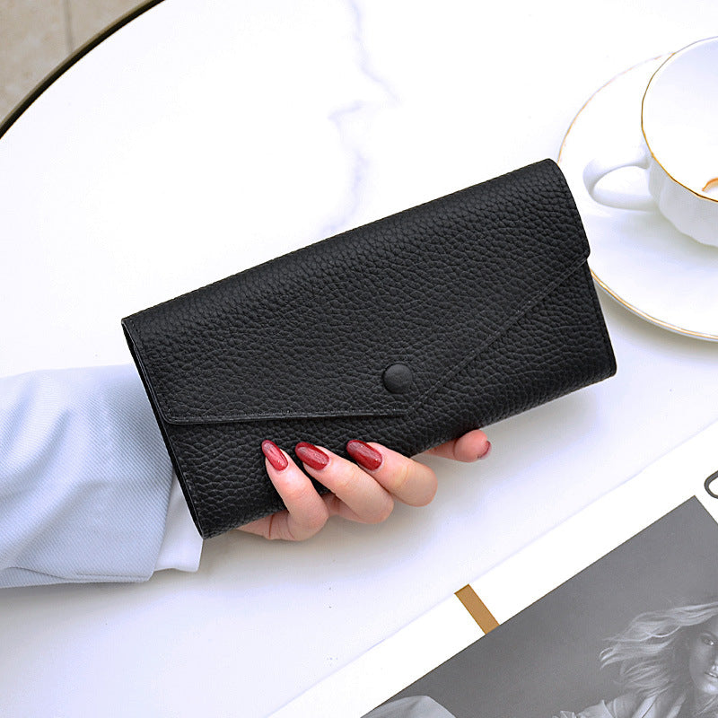 Women's Leather Long Simple First Layer Cowhide Multiple Ladies Wallets