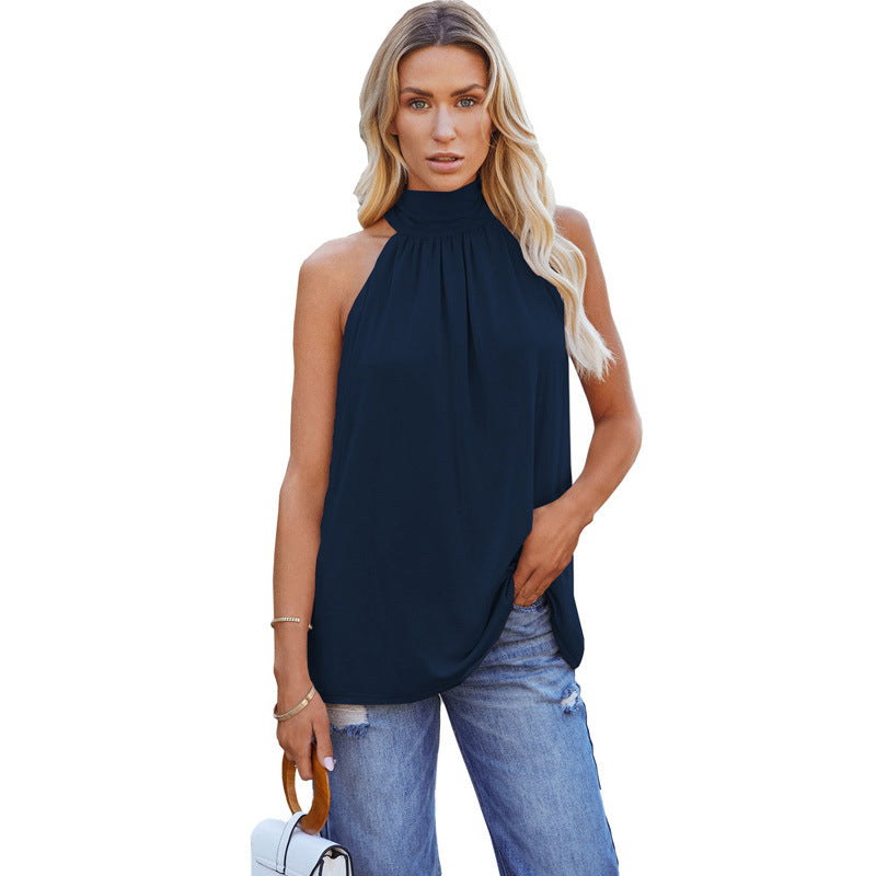 Women's Summer Solid Color Sleeveless Mid-length Leisure Tops