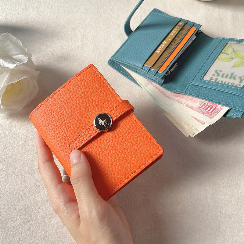 Women's Green Simple Short Thin Solid Color Cowhide Ladies Wallets