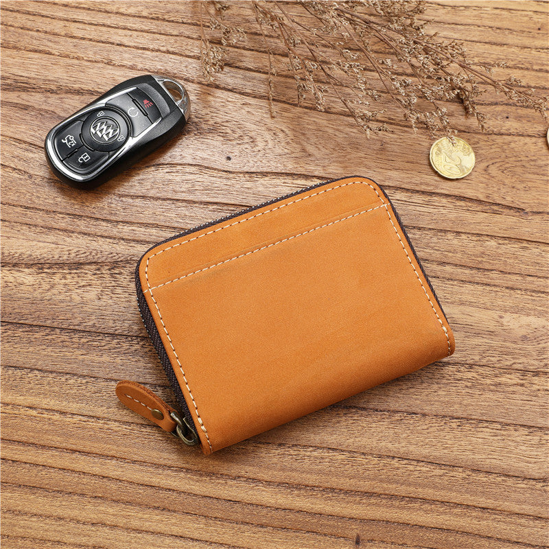 Men's Crazy Horse First Layer Cowhide Short Leather Zipper Simple Ladies Wallets