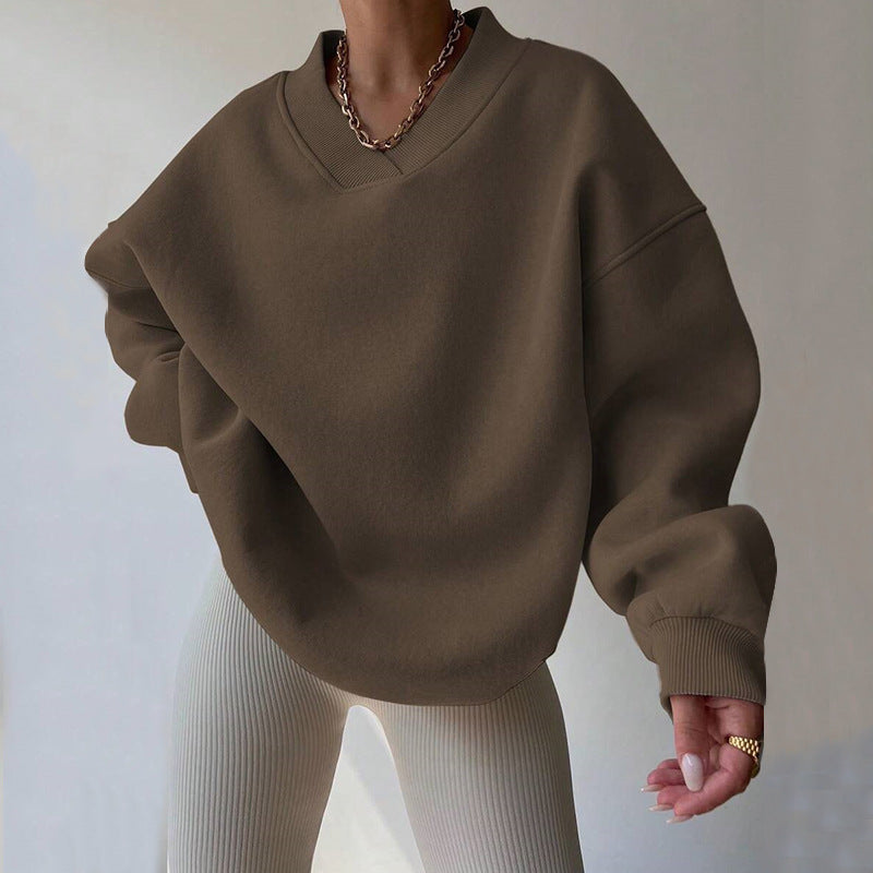 Women's Color Long Sleeve Crew Neck Loose Sweaters