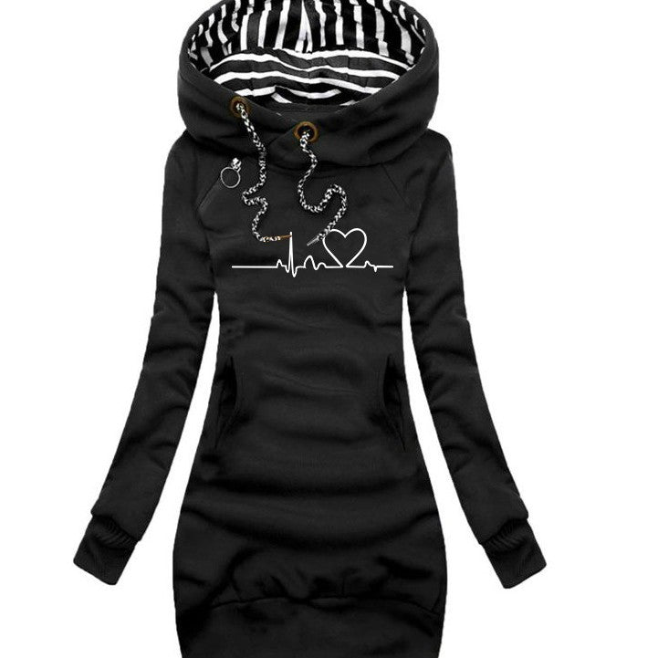 Women's Printed Mid-length Fashion Fashionmonger Slimming Hooded Sweaters
