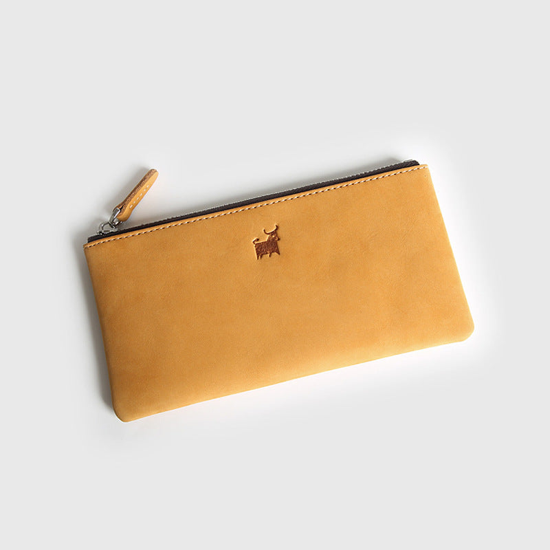 Men's Retro First Layer Cowhide Long Genuine Leather Ladies Wallets