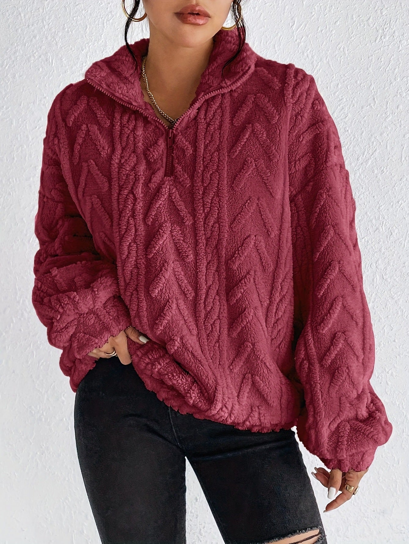 Women's Double-sided Plush Art Casual Zipper Pullover Sweaters