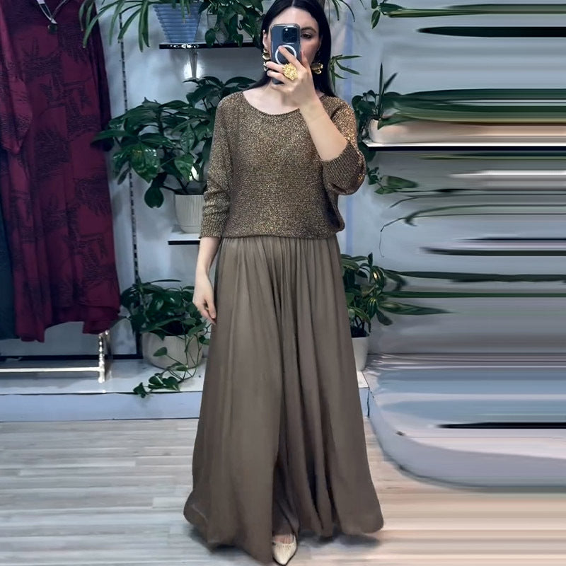 Women's Spring Golden Long Sleeve Two-piece Set Suits