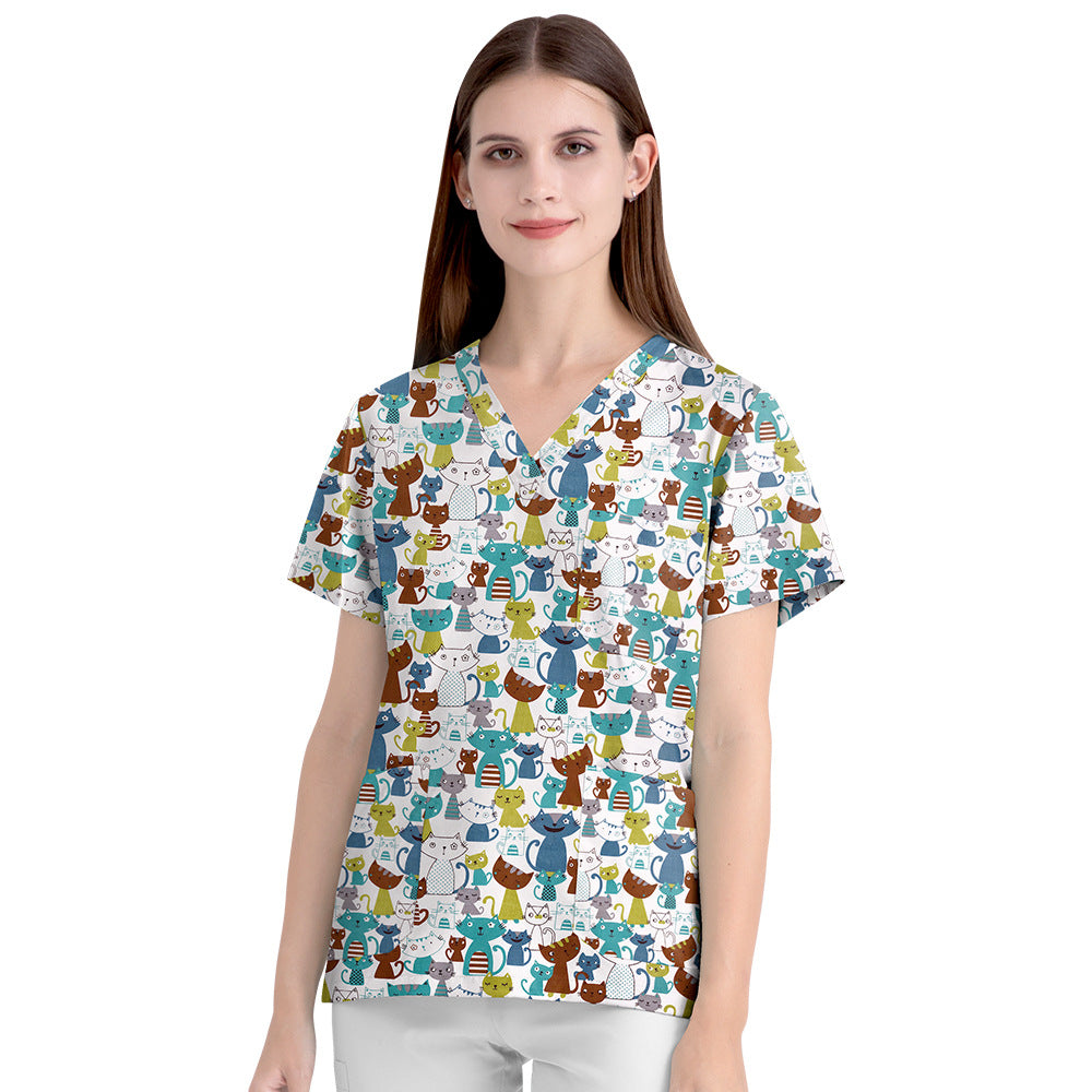 Women's Cartoon Print Surgical Gown Cloth For Uniform