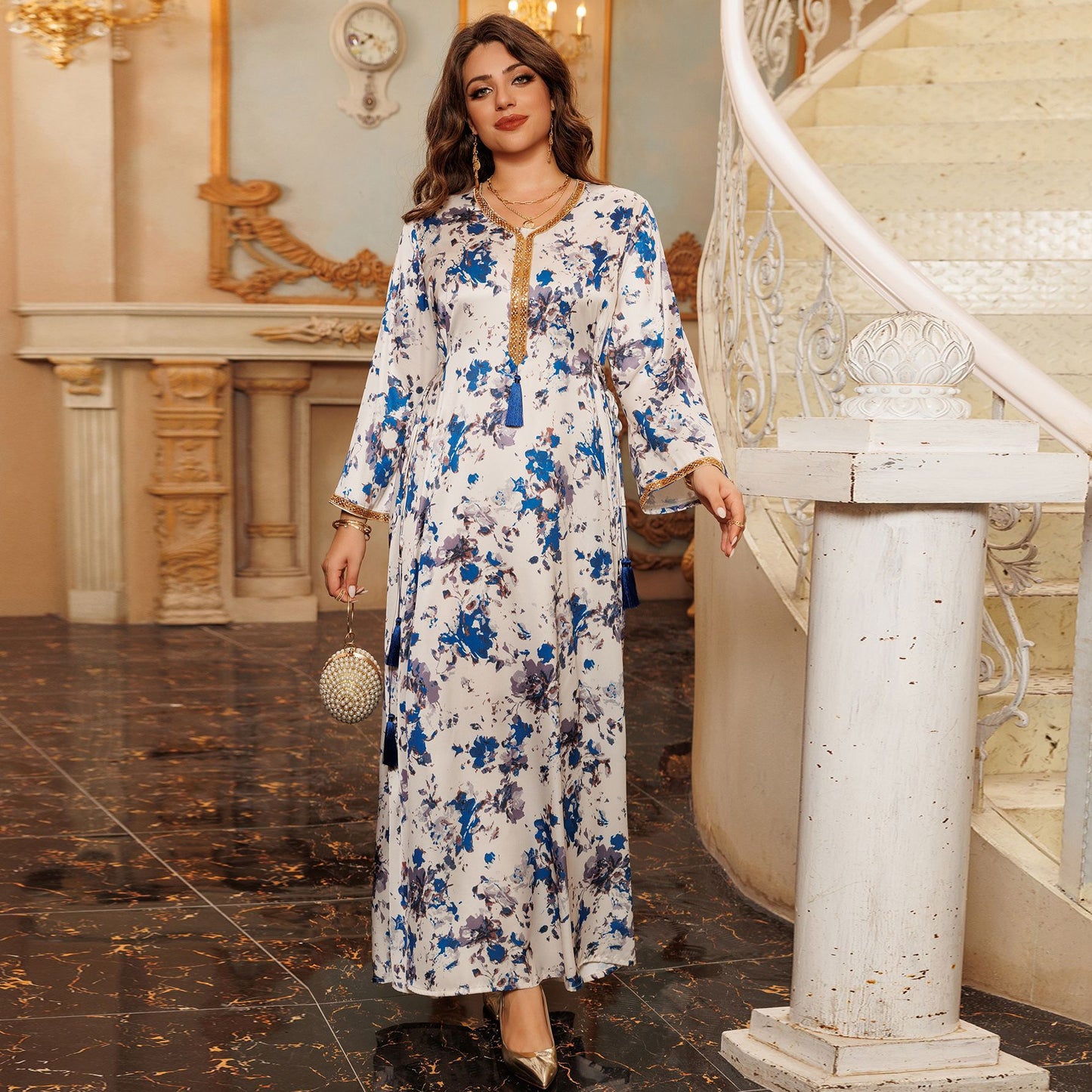 Graceful Printed Robe Elegant Soft Home Clothing