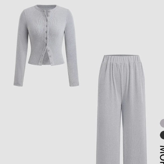 Casual Buttoned Long Sleeve Wide Leg Suits