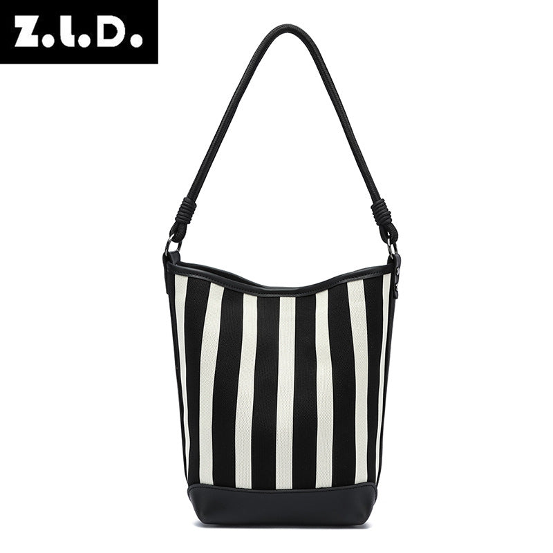 Women's Trendy Striped Portable Fashion Flower Bucket Bags