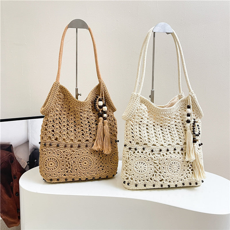 Women's Urban Simple Solid Color Hollow Beaded Shoulder Bags