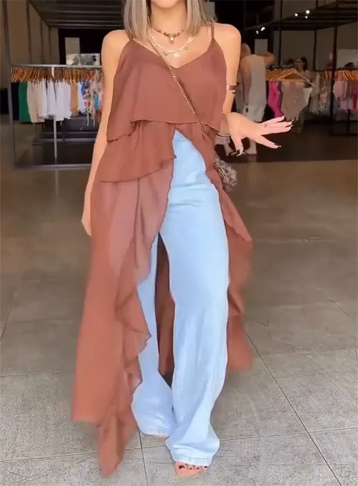 Women's Glamorous Sexy Temperament Flounce Irregular Clothing