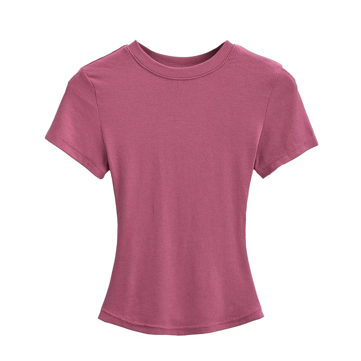 Women's Stretch Round Neck Thread T-shirt Summer High Waist Tight Blouses