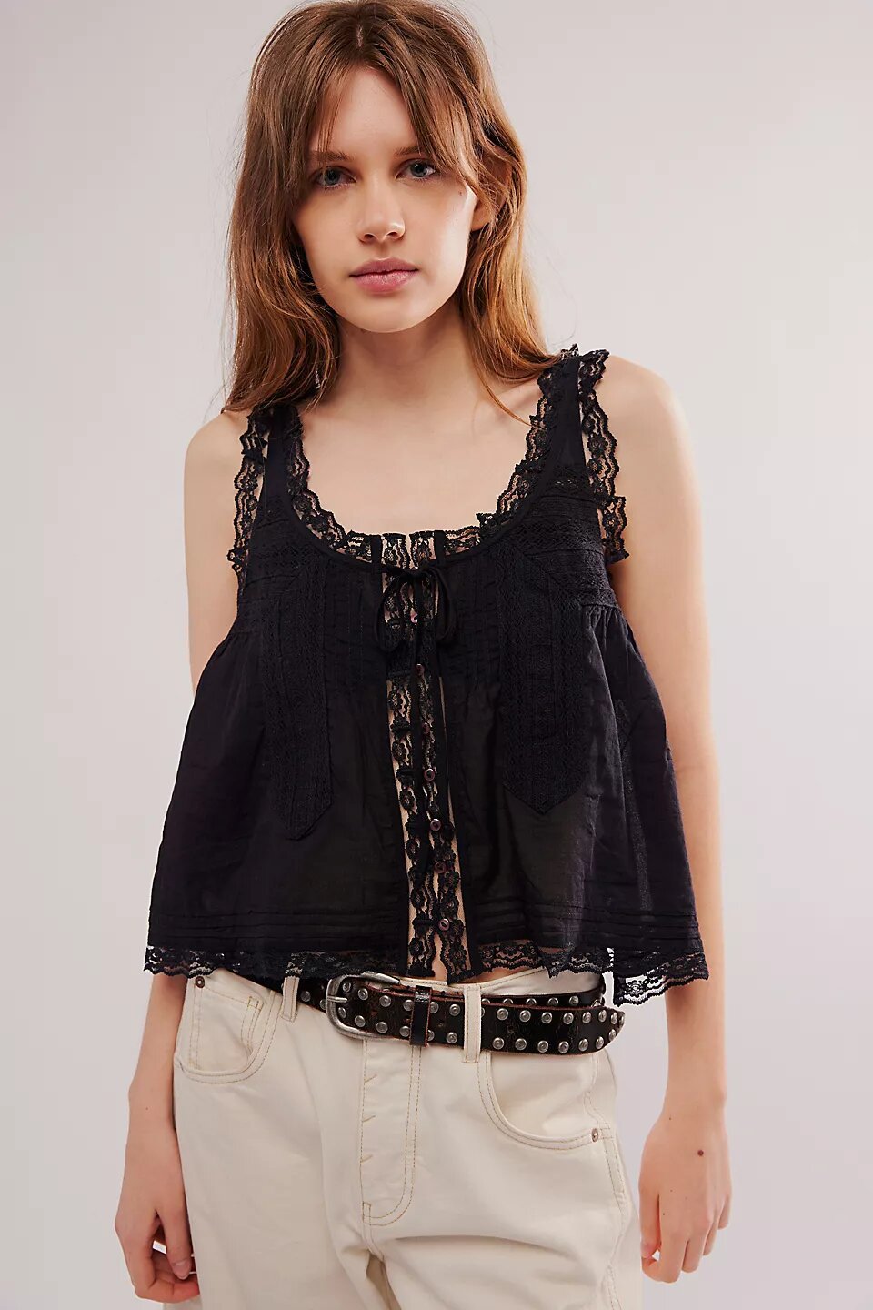 Women's Solid Color Lace Stitching Sweet Slim Tops