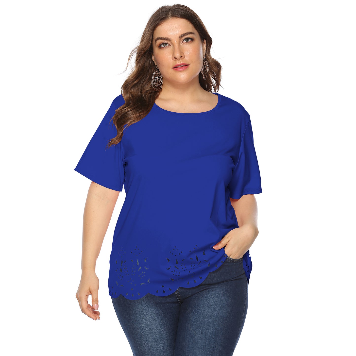 Women's Hollow Wave Edge Simple Casual Round Tops